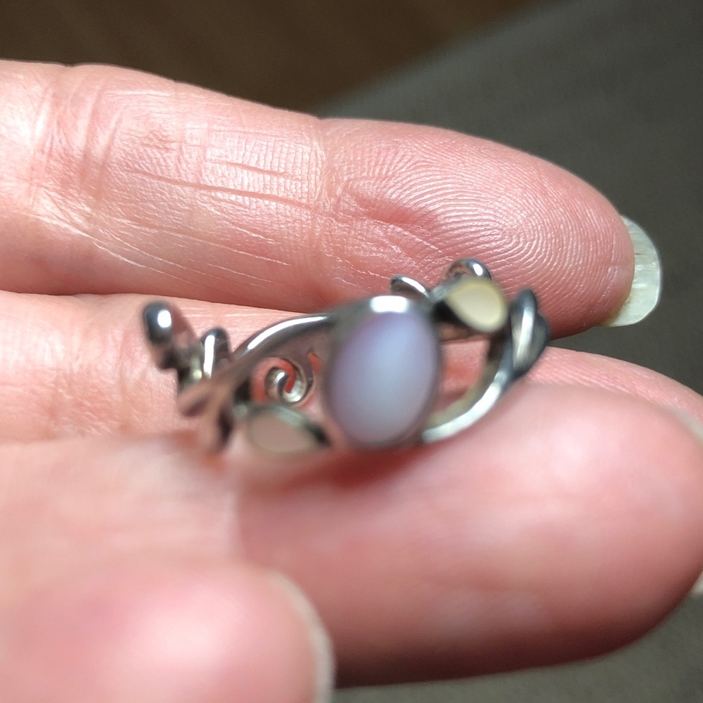Silver Leaf Design Lavender Opal Ring